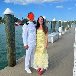 ASOS edition sequin yellow dress with feathers